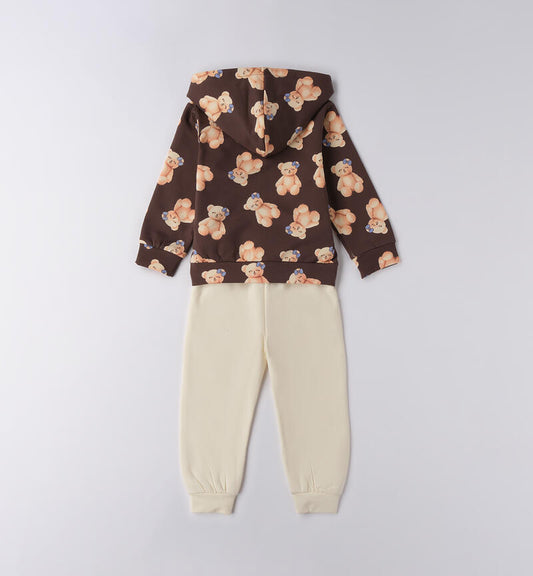 Sarabanda tuta bambina orsetti marrone e crema con felpa con cappuccio e pantaloni comodi