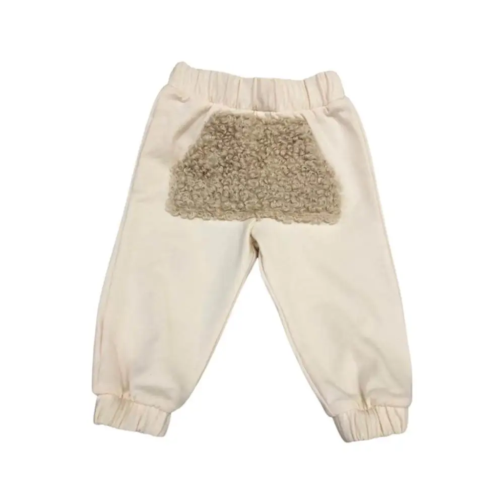 pantaloni morbidi bambina 6 mesi Paris Hilton in cotone crema con patch sherpa sul retro e vita elastica