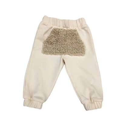 pantaloni morbidi bambina 6 mesi Paris Hilton in cotone crema con patch sherpa sul retro e vita elastica