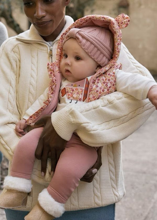 Tuta con gilet stampa neonata Mayoral in cotone rosa con gilet a fiori cappuccio e leggings morbidi