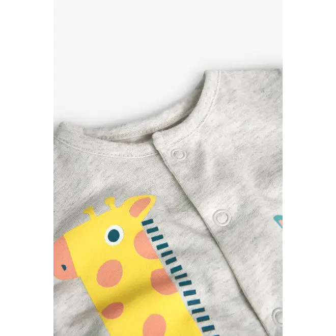 Boboli tutina neonato giraffa in cotone grigio con stampa giraffa gialla e bottoni a pressione frontali