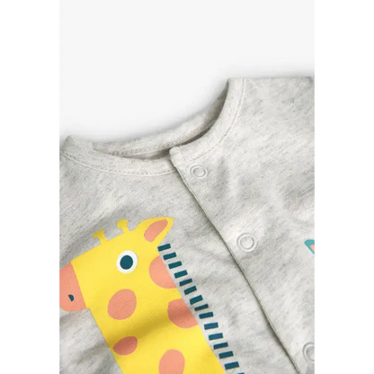 Boboli tutina neonato giraffa in cotone grigio con stampa giraffa gialla e bottoni a pressione frontali