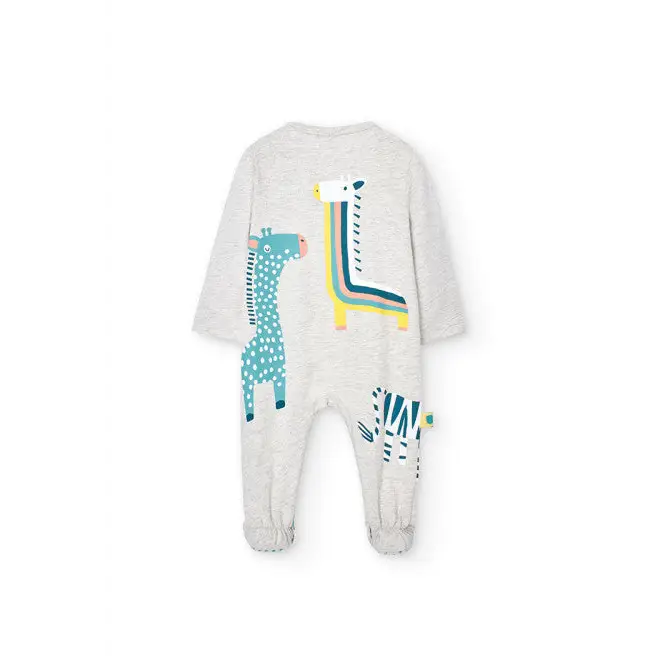 Boboli tutina neonato giraffa grigio chiaro con stampa giraffe colorate a manica lunga e piedini