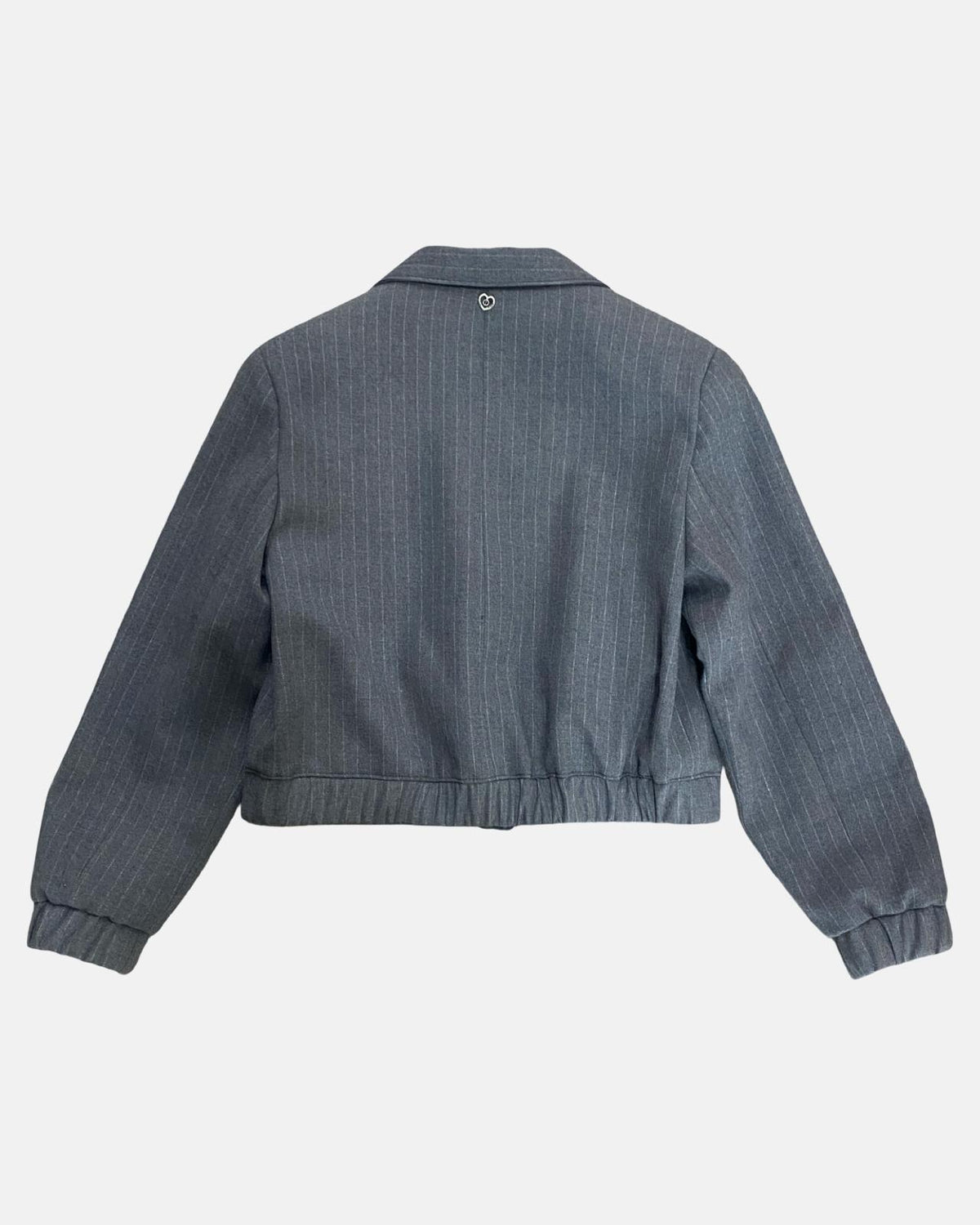 Giacca grigia a righe per bambina con maniche lunghe e vita elastica, stile casual