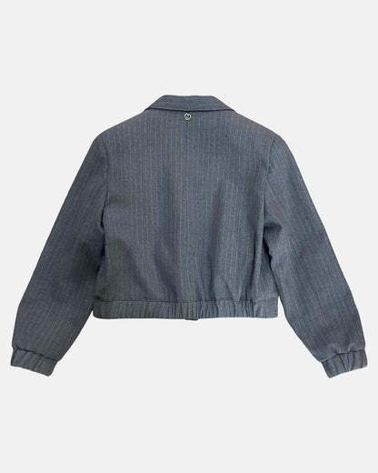 Giacca grigia a righe per bambina con maniche lunghe e vita elastica, stile casual