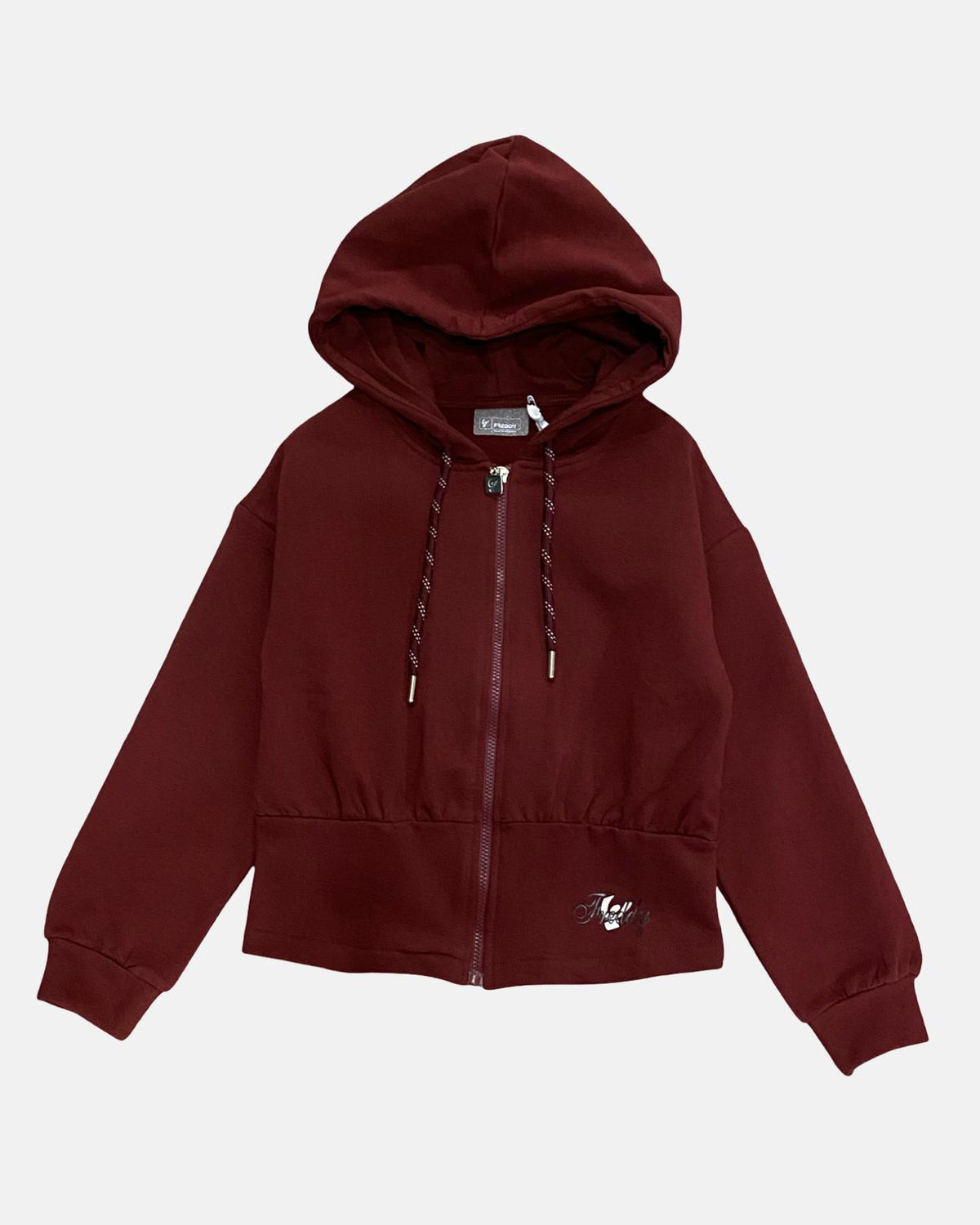 Felpa Freddy rossa con cappuccio e chiusura a zip per bambina, ideale per l'uso quotidiano