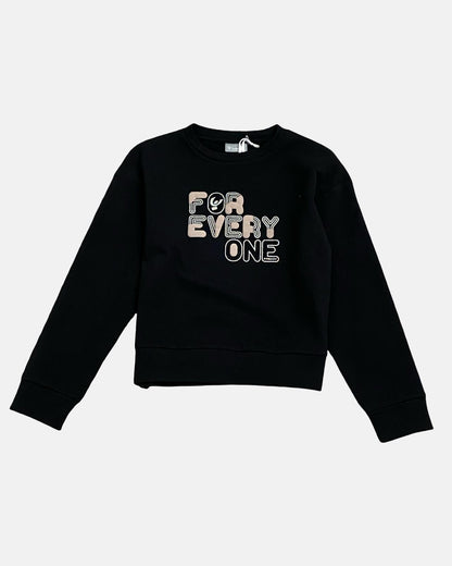 Felpa nera Freddy con scritta 'FOR EVERY ONE' per bambina, stile casual e confortevole