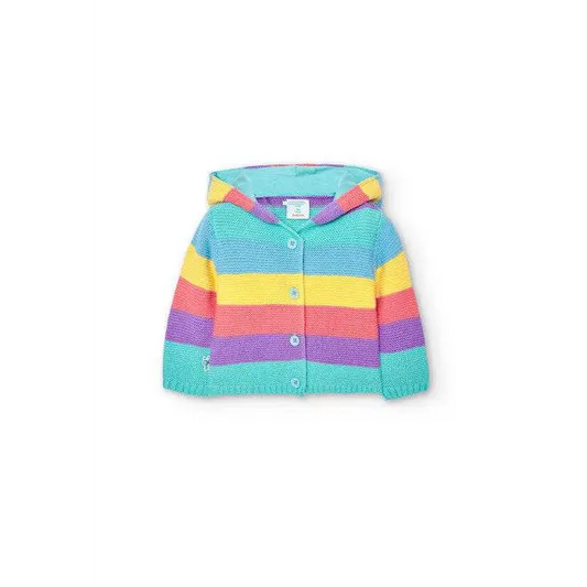 Felpa Boboli a maglia per neonati con righe arcobaleno bottoni frontali e cappuccio giacca con cappuccio unisex colorata