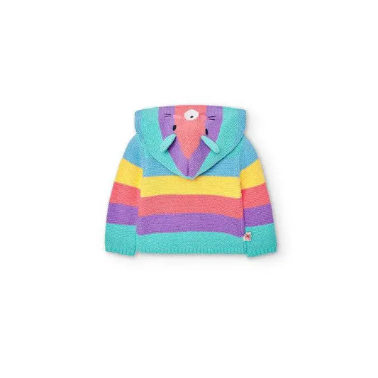 Felpa Boboli a righe pastello con cappuccio con orecchie e viso animaletto giacca con cappuccio unisex colorata per bambini