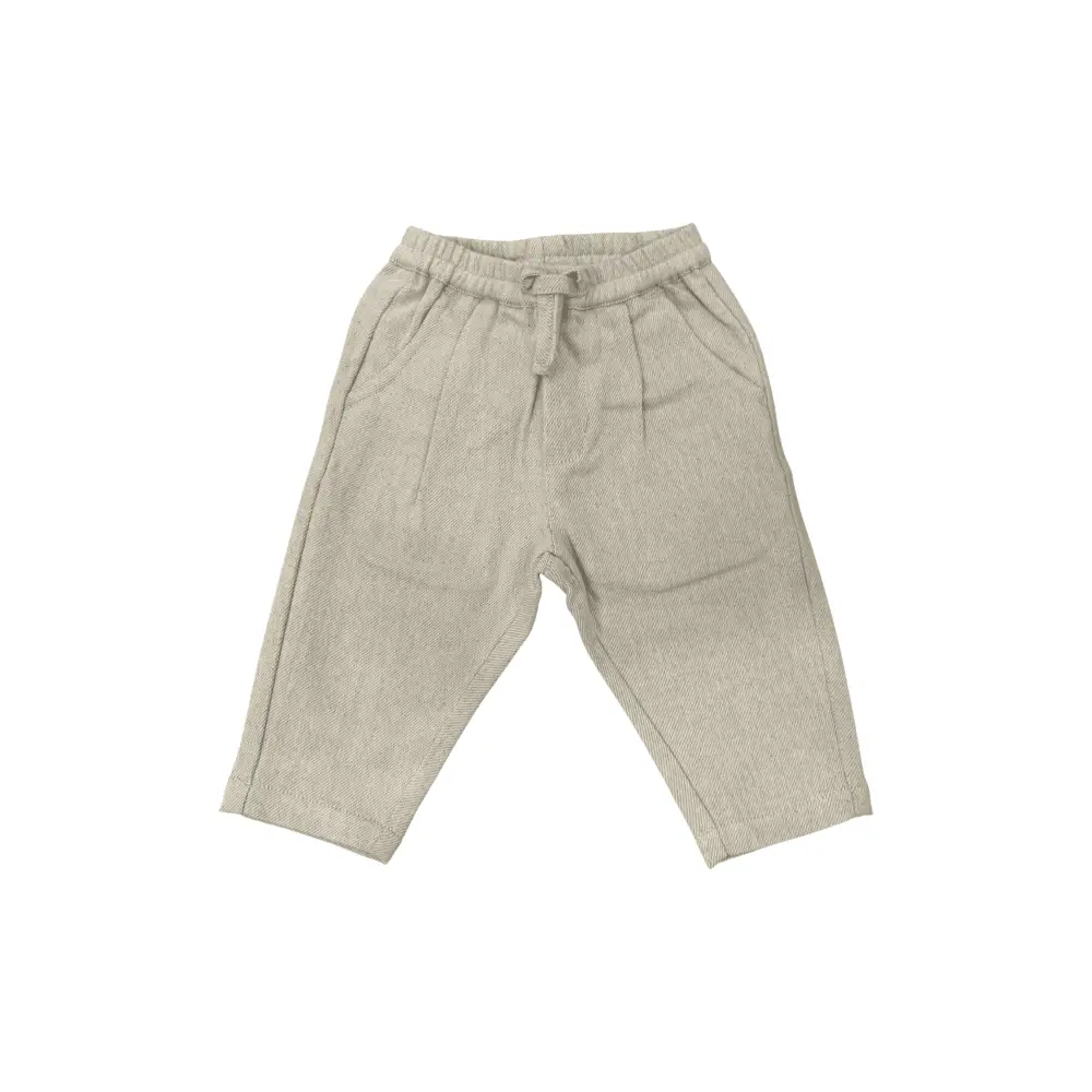 pantaloni neonato lino cotone beige con vita elasticizzata coulisse tasche taglio comodo morbido estivo