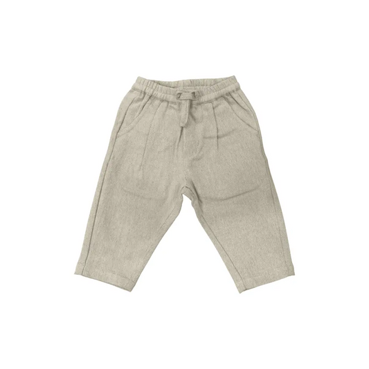 pantaloni neonato lino cotone beige con vita elasticizzata coulisse tasche taglio comodo morbido estivo