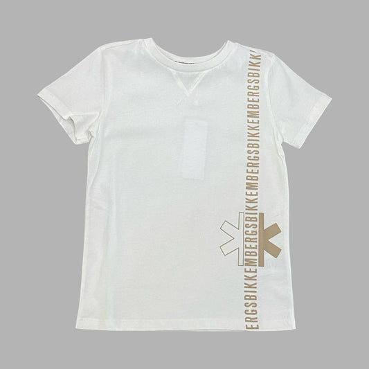 T-Shirt Bikkembergs Bianca con Logo Beige Verticale