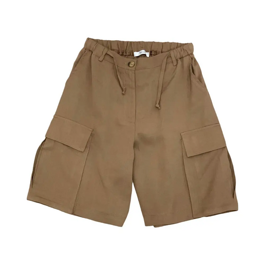 BERMUDA CARGO MARRONI BAMBINA E RAGAZZA di Y-Clu con tasche laterali e coulisse in vita