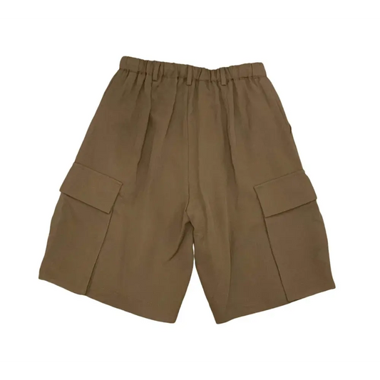 Bermuda cargo marroni bambina e ragazza Y-Clu con tasche laterali e vita elastica