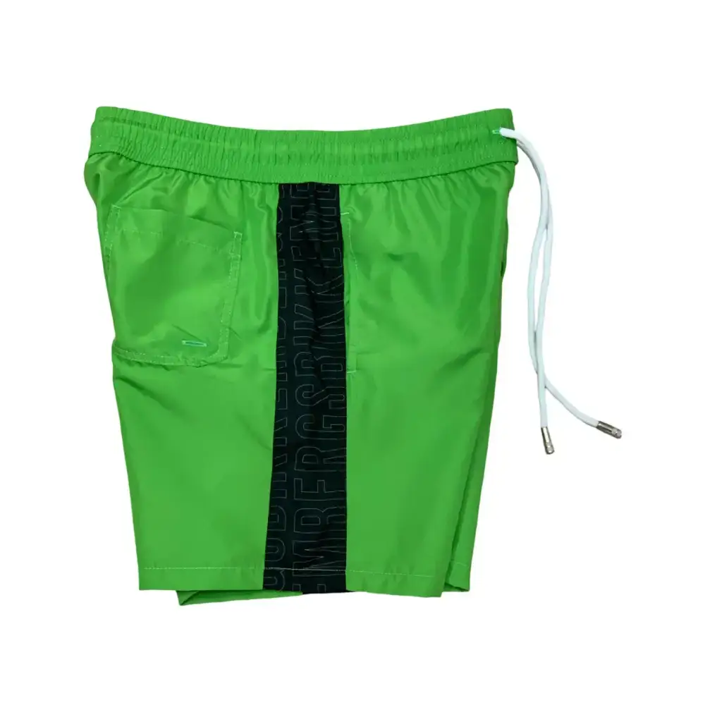 Costume da bagno verde Bikkembergs con fascia nera centrale e coulisse bianca regolabile