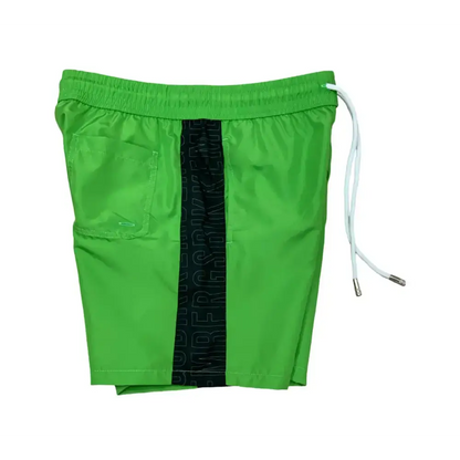 Costume da bagno verde Bikkembergs con fascia nera centrale e coulisse bianca regolabile