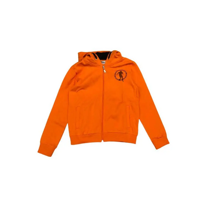 felpa Bikkembergs ragazzo con cappuccio arancione con zip frontale e tasche a filetto in cotone