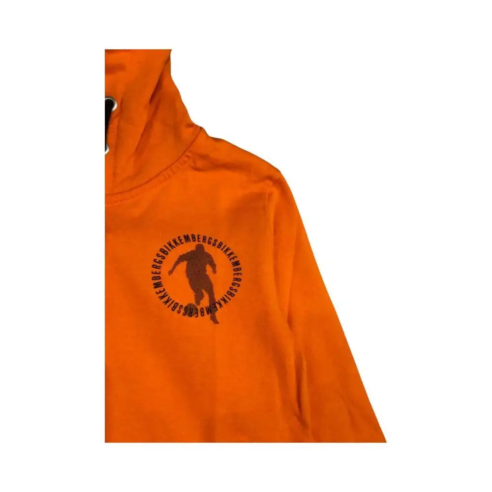 felpa Bikkembergs ragazzo con cappuccio arancione con logo nero circolare e silhouette di corridore sul petto