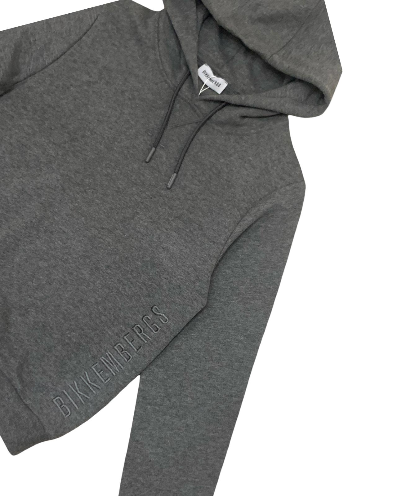 Felpa ragazzo Bikkembergs con cappuccio grigia in cotone con logo ricamato sulla manica