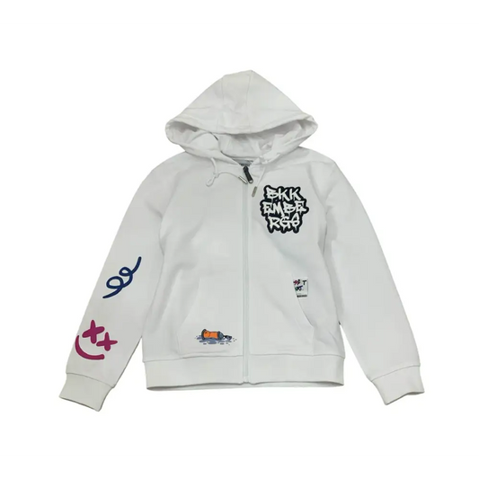 Felpa street art limited edition bambino Bikkembergs con cappuccio e stampa graffiti colorata bianca