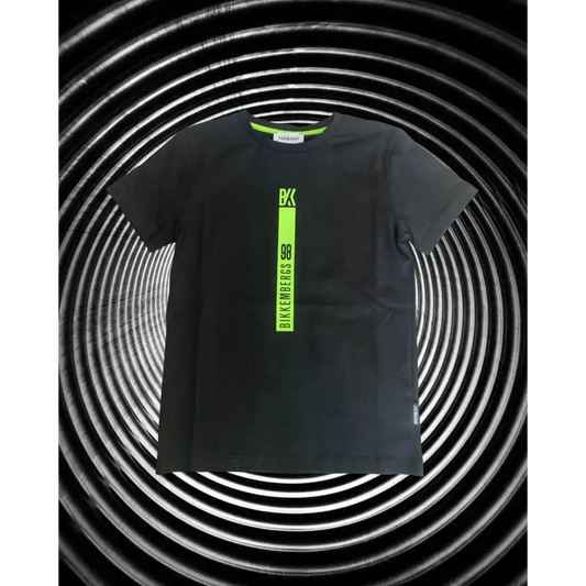 Maglietta a maniche corte ragazzo Bikkembergs nera con stampa verticale verde fluo