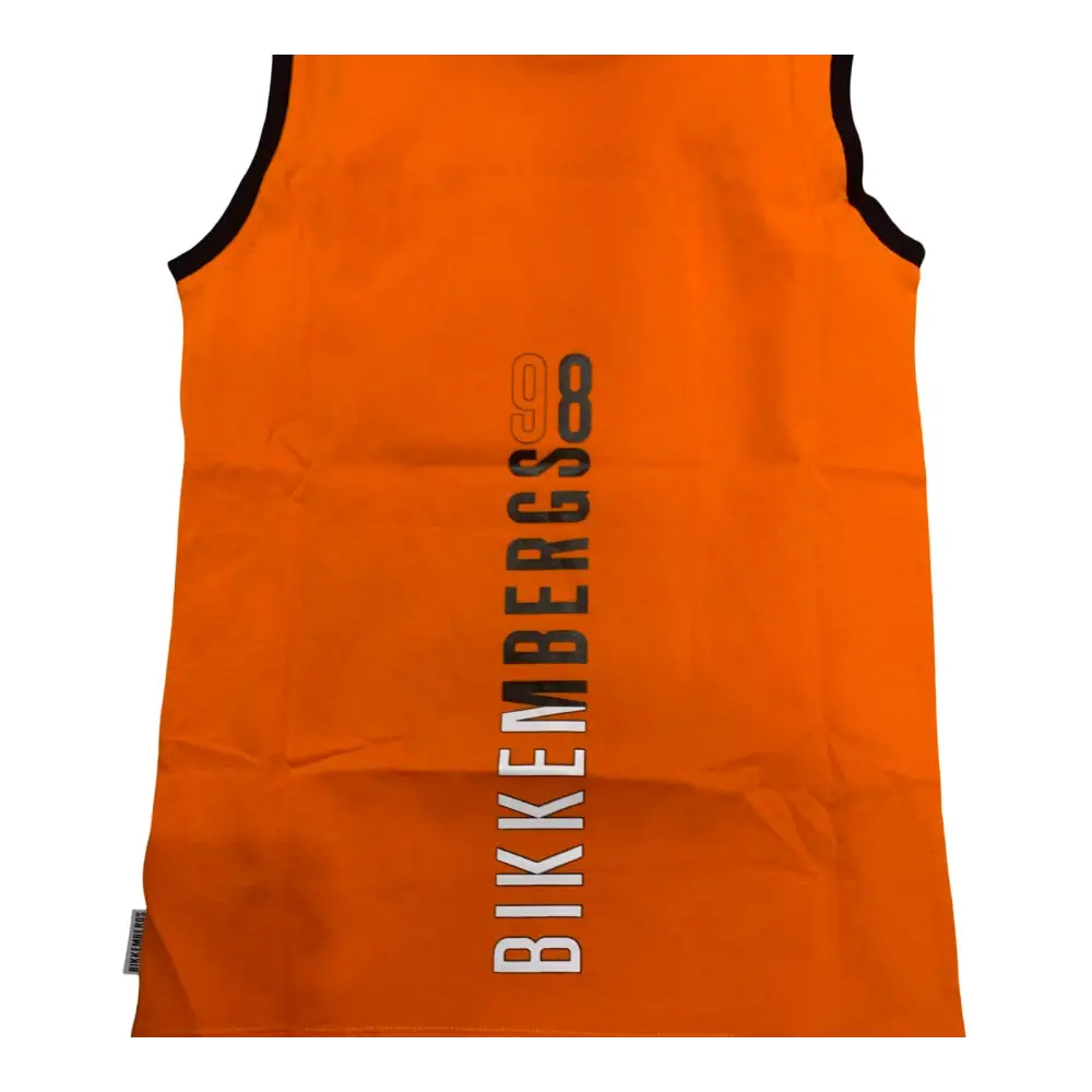 Maglietta arancione ragazzo Bikkembergs senza maniche con logo verticale centrale