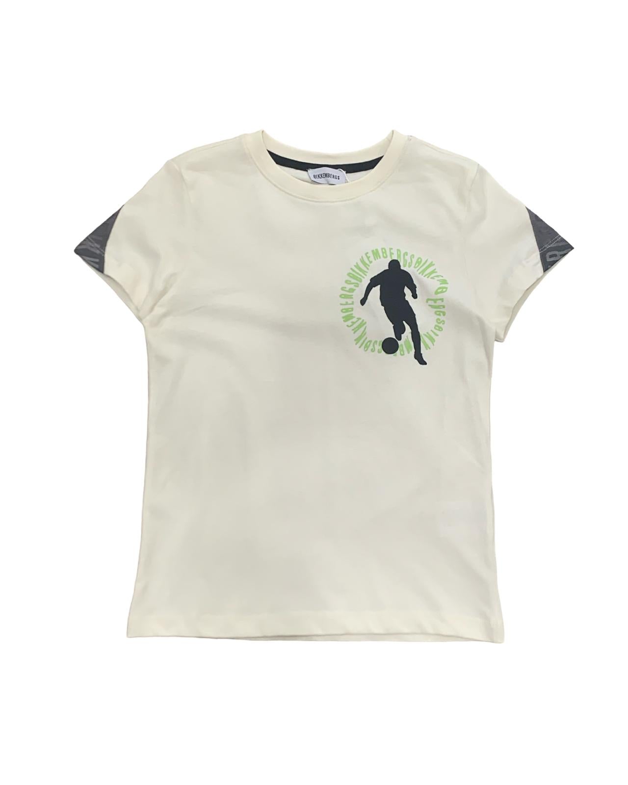 Maglietta Bikkembergs ragazzo off white con grafica stilizzata e maniche grigie