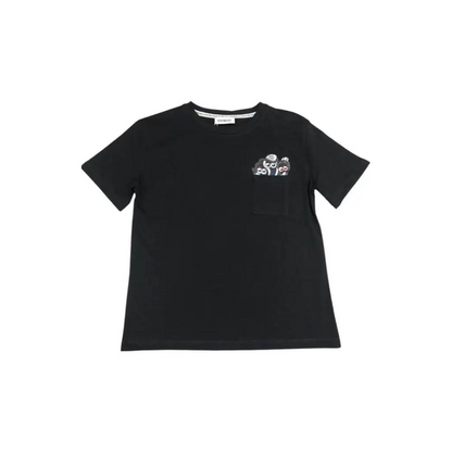 maglietta cotone ragazzo Bikkembergs nera a manica corta con taschino e stampa decorativa sul petto
