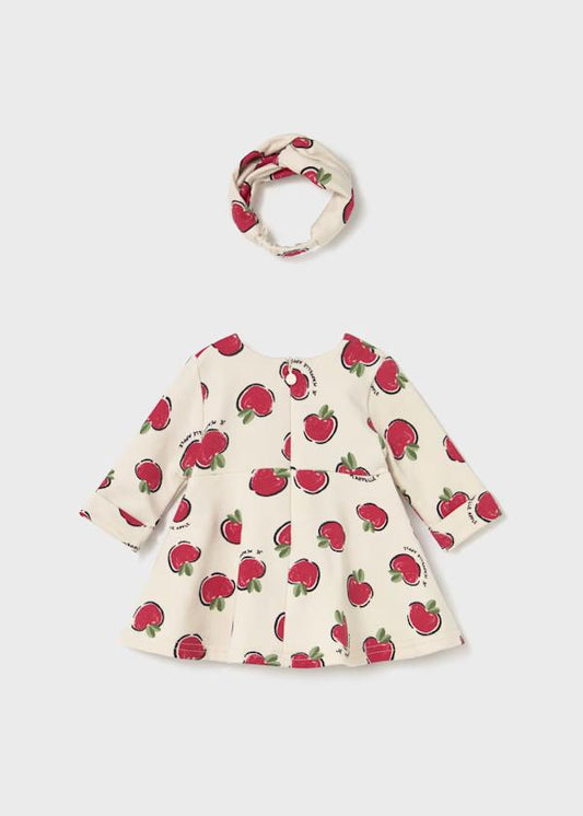 Vestito Bambina Mela con Fascia, Cotone per bambina. Mayoral vestito in cotone con stampa mele e fascia abbinata