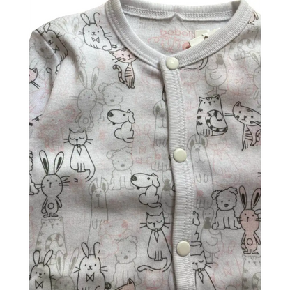 tutina neonato primavera 6 mesi bambina Boboli bianca in cotone con stampa animali pastello e bottoni frontali