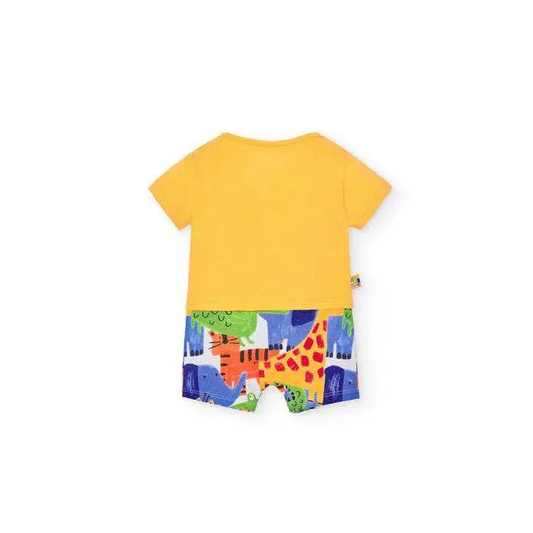 Tutina corta bambino colorata Boboli con parte superiore gialla e pantaloncini fantasia animale