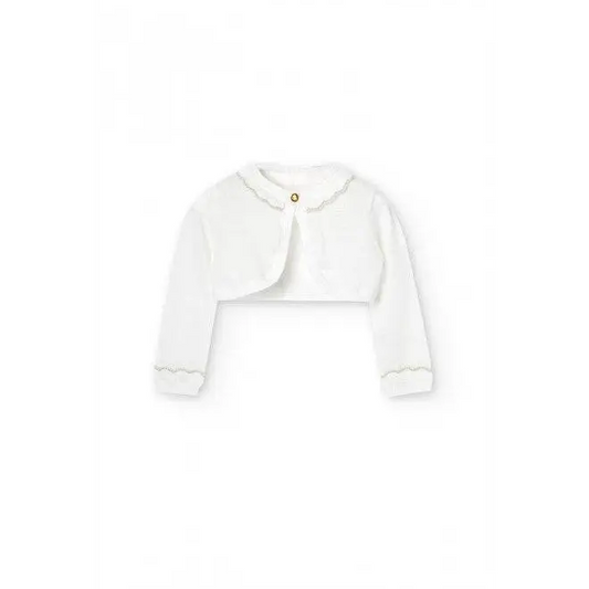 bolero maglieria bambina panna Boboli bolero corto in maglia con maniche lunghe colletto smerlato e bottone