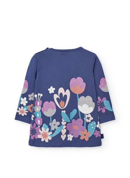 Boboli completo bambina fiori lilla maglia a maniche lunghe blu con stampa floreale rosa lilla e dettagli colorati