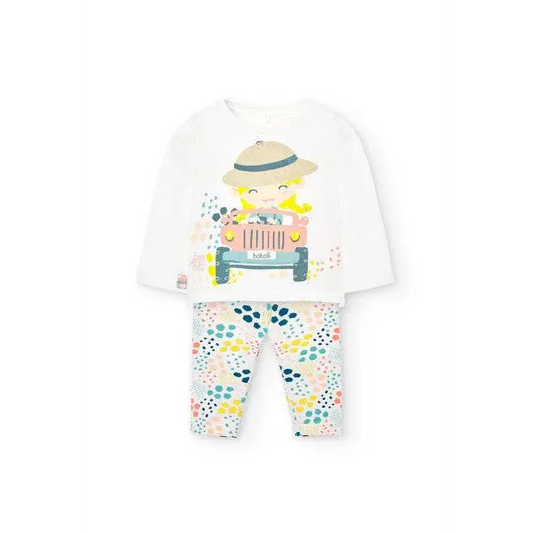 Completo leggings neonata Boboli con maglia bianca e pantaloni a pois colorati