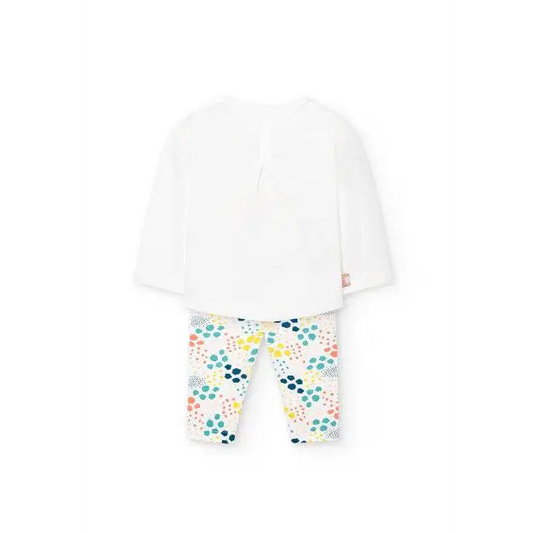 Completo leggings neonata Boboli con maglia bianca e pantaloni colorati a pois multicolori