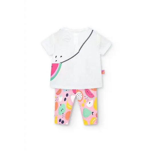 Completo leggings neonata Boboli con maglietta bianca e pantaloni fantasia frutta colorata