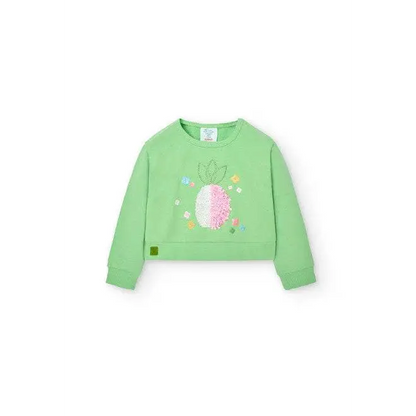 Felpa colorata bambina Boboli verde con stampa ananas e dettagli floreali