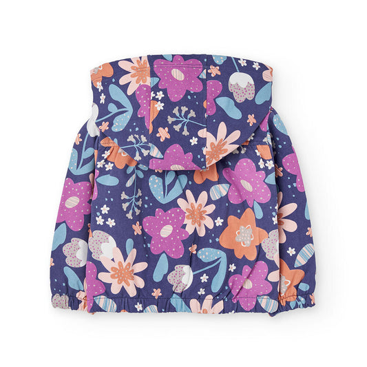 Felpa con cappuccio Boboli per bambini con fantasia floreale colorata su sfondo blu