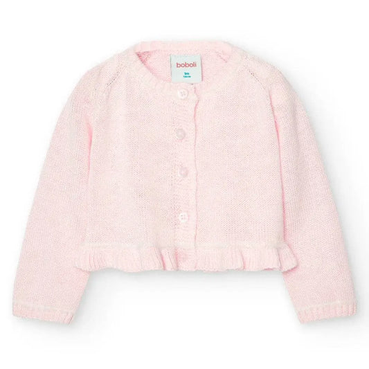 Boboli giacchetta tricot rosa neonata in maglia morbida con bottoni frontali maniche lunghe e orlo arricciato