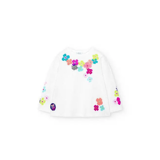 Maglietta fiori bambina Boboli bianca con stampe floreali colorate e maniche lunghe