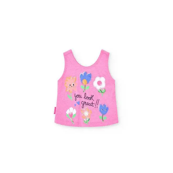 Maglietta fiori bimba Boboli rosa con stampe floreali colorate e scritta you look great