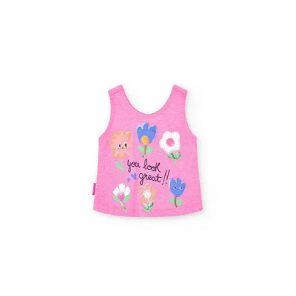 Maglietta fiori bimba Boboli rosa con stampe floreali colorate e scritta you look great