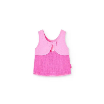 Maglietta fiori bimba Boboli rosa senza maniche con fiocco per bambini