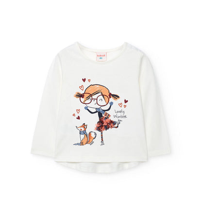 Maglietta maniche lunghe bianco sporco con stampa per bambina di Boboli con grafica colorata