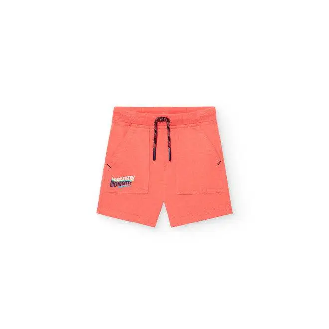 Pantalone corto stretch per bambino Boboli colore arancione con tasche frontali e coulisse nera
