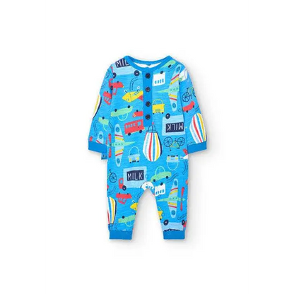 Tutina colorata bambino Boboli azzurra con stampe di veicoli e mongolfiere per neonati