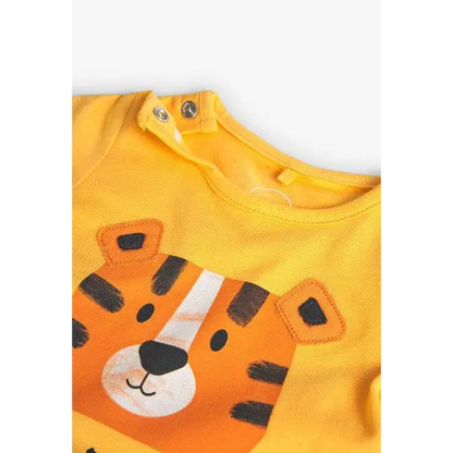 Boboli tutina corta bambino colorata gialla con stampa tigre e bottoni a pressione sulla spalla