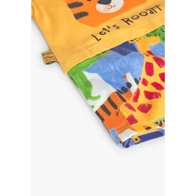 Boboli tutina corta bambino colorata con stampa animali vivaci top giallo con tigre e slogan Lets Roaar