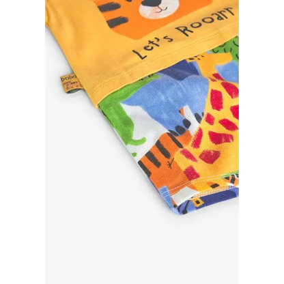 Boboli tutina corta bambino colorata con stampa animali vivaci top giallo con tigre e slogan Lets Roaar