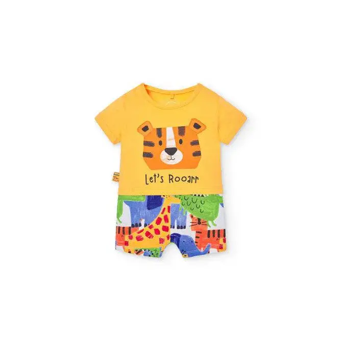 Boboli tutina corta bambino colorata gialla con stampa tigre e pantaloncini multicolor a fantasia